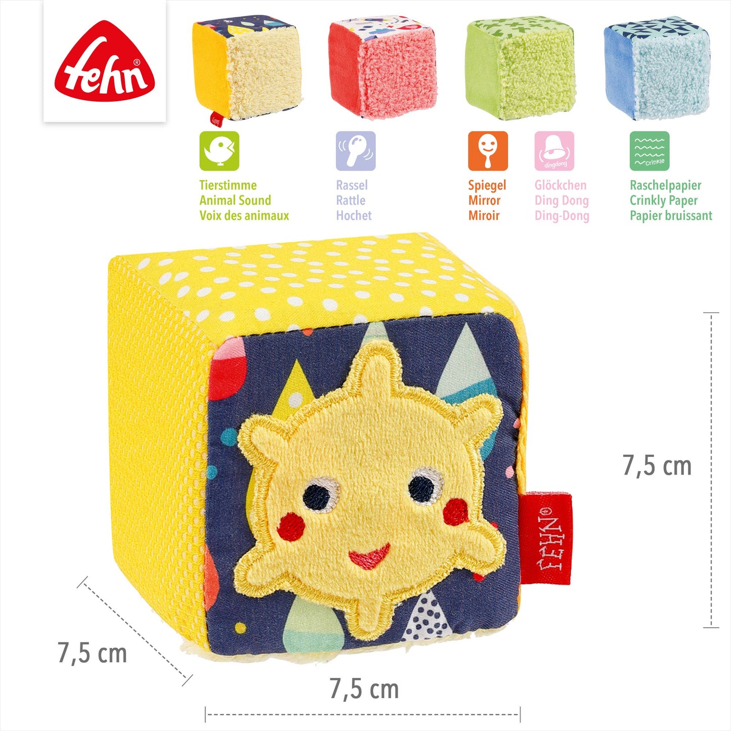 Fehn Educatieve Stoffen Blokkenset – Color Friends (Set van 4)