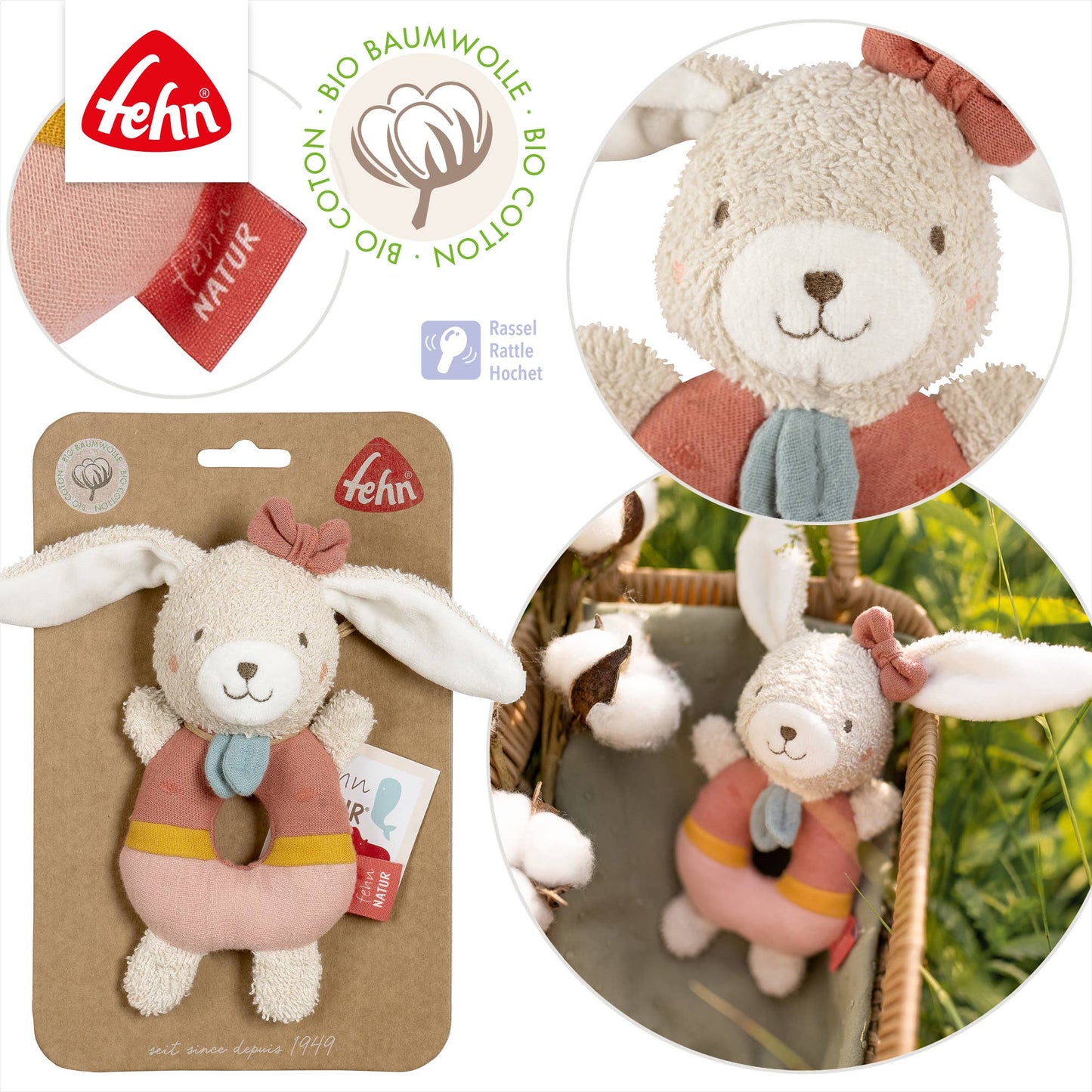FehnNatur Grijpspeeltje – Ringkonijn (roze)