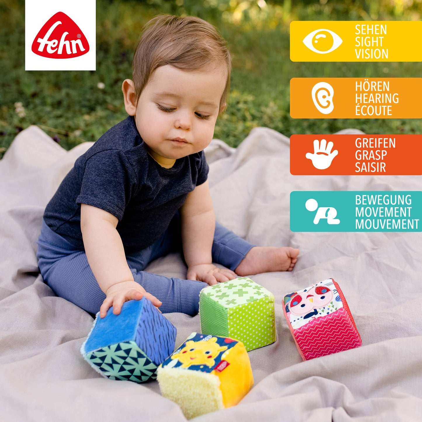 Fehn Educatieve Stoffen Blokkenset – Color Friends (Set van 4)
