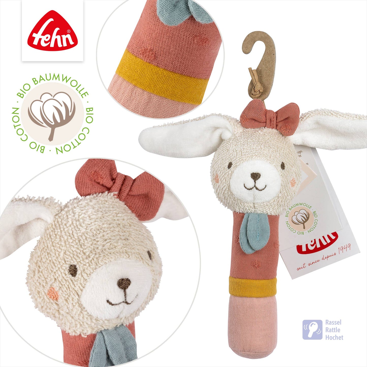 FehnNatur Grijpspeeltje – Konijn (roze)